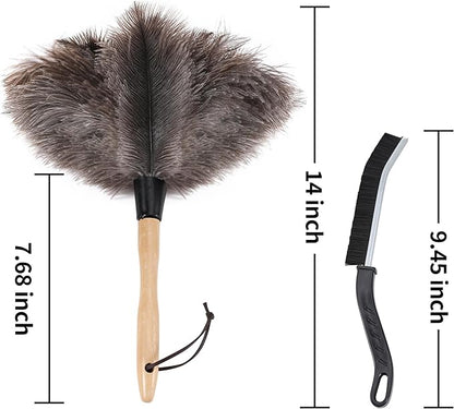 Soarer Ostrich Feather Duster - 14 inches Fluffy Handle Reusable Feather Duster 2pcs Cleaning Brush for Cleaning Supplies,Ceiling Fan, Crafts, Blinds, Furniture