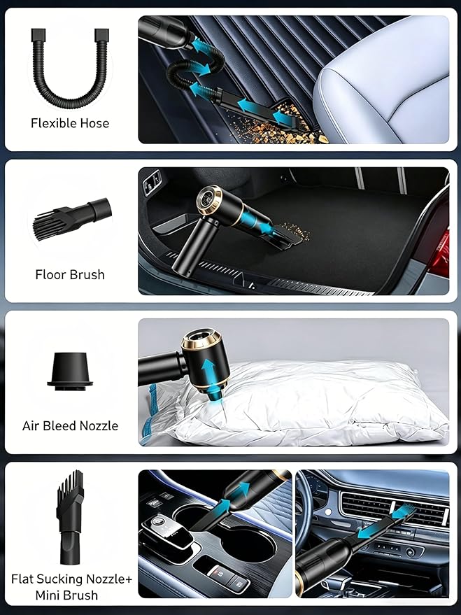 Handheld Car Vacuum Cordless, 16000Pa High Power Vacuum Cleaner and Air Duster, 2026 Upgrade 4-in-1 Portable Vacuum with 10 Multi-Nozzles for Small Jobs, Car, Home, Desk, Keyboards