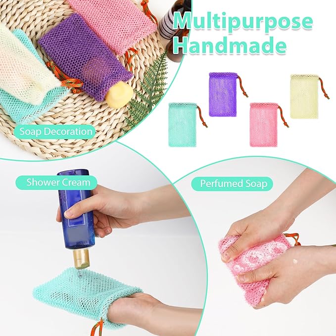 4 Pack Soap Savers for Bar Soap Exfoliating Net Mesh for Shower Holder Mesh Foaming bag for Bath and Shower(4 Colors, 5.5 x 3.5 In)