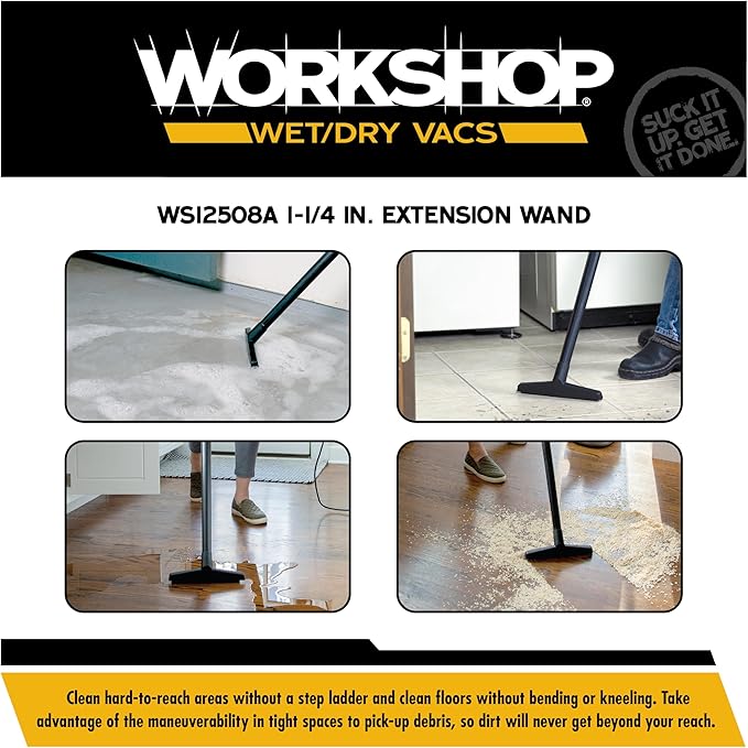WORKSHOP Wet/Dry Vacs Shop Vacuum Accessories WS12508A Extension Wand Attachment for Wet Dry Vacuum Cleaners, Fits 1-1/4-inch Extension Wands and Hoses