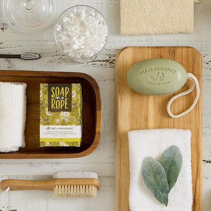 Pre de Provence Soap on a Rope Shea Butter Enriched French Bar Soap, 200g, Sage