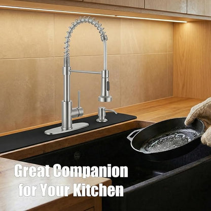 Faucet Mat for Kitchen Sink 2 Holes: 30"Lx5.5"W Absorbent Splash Guard Fits 8" On-Center Faucet with Soap Dispenser or Air Gap - Cuttable Drip Catcher for Irregular & 3, 4 Hole Sinks with Side Sprayer