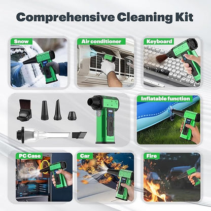 SCHNEIDER Compressed Air Duster and Vacuum Cleaner with 2-in-1 Blow & Suction Function, 130000RPM Electric Air Dust with Multi-Speed Adjustable/LED Light for PC Keyboard Cleaning, Car, Home