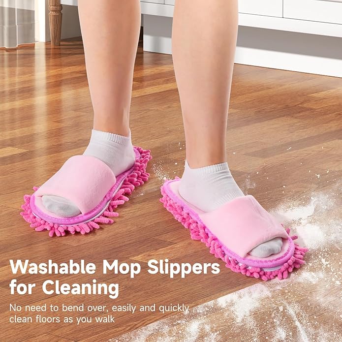 4 Pairs Washable Chenille Mop Slippers - Men & Women Floor Cleaning Slippers, High-Efficiency Dust Removal, 4 Colors Funny Mop Shoes for Living Room, Bedroom, Bathroom, Kitchen