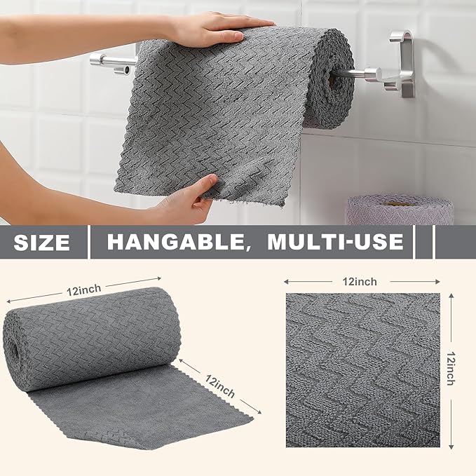 80 Pack Microfiber Cleaning Cloth Roll Reusable Paper Towels 12"x12" Tear Away Cloth,Absorbent Dish Rags for House Kitchen,Wash Cloths,Lint Free Rags for Window Cars Cleaning Supplies