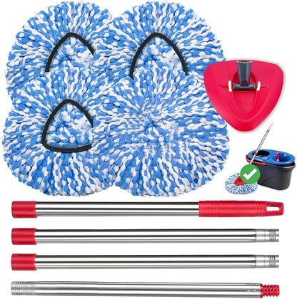 4 Pack Spin Mop Replacement Heads Compatible for O Ceda RinseClean 2 Tank System, Microfiber Mop Refills,Deep Cleaning, with 4.33in Core Base and Handles