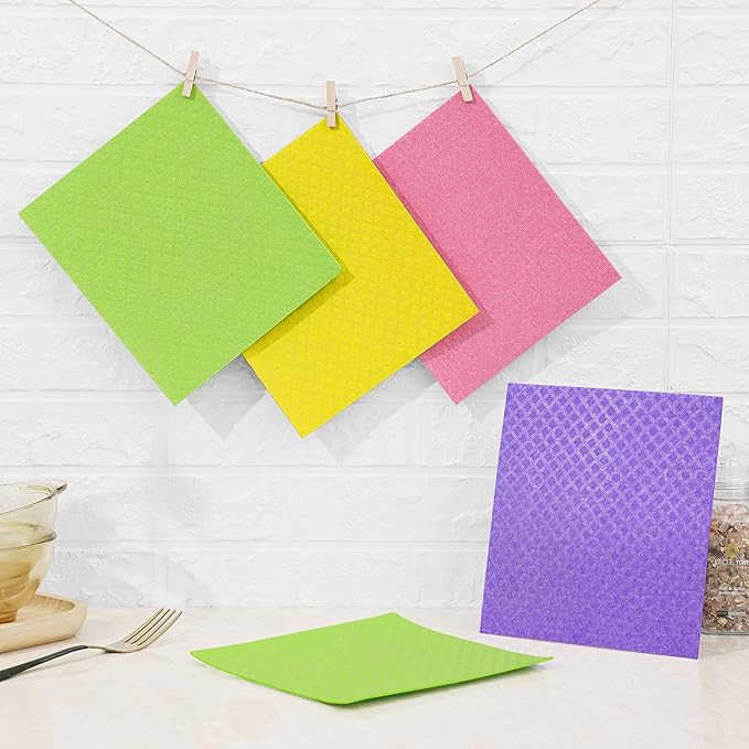 Homaxy Swedish Dishcloths for Kitchen, 10 Pack Reusable and Washable Cellulose Sponge Cloths Dish Towels, Absorbent and No Odor Paper Towels for Dishes ＆ Counters, Multicolor