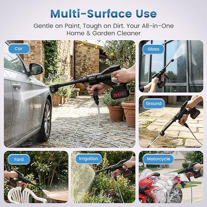 Cordless Portable Washer, 1000PSI Portable 4000mAh Cleaner with 6-in-1 Nozzle & 2 Batteries and Shut-Off Valve Garden Hose Adapter for Watering, Cleaning, Car, Floor Wall Fence Cleaning