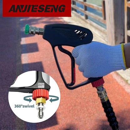 Stubby Pressure Washer Gun with 360° Swivel, 5000 PSI Short Power Washer Gun, 3/8" Quick Connect & M22-14 Fitting, Pressure Washer Spray Gun for Foam Cannon, Car Washing & Detailing