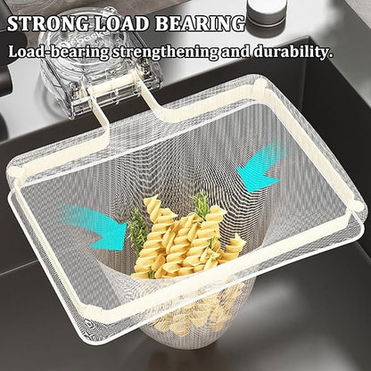 Kitchen Sink Strainer with 100 PCS Filter Mesh Bag, Food Waste Filter Basket, Suction Cup Folding Washing Vegetables and Fruits Drying Bag Holder(Silver)