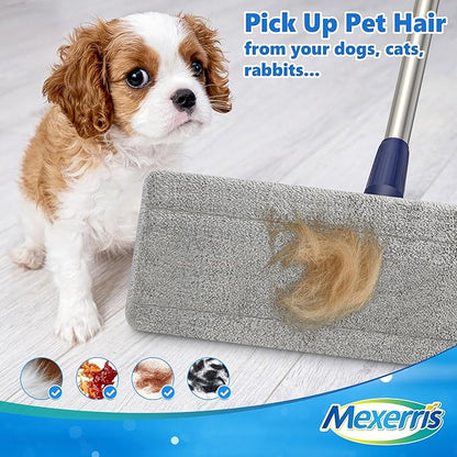 Microfiber Mops for Hardwood Floor Cleaning: MEXERRIS Flat Floor Mop with 4 Washable Pads 59" Adjustable Handle - Dust Dry Mops for Kitchen Bathroom Tile Laminate Wood Vinyl - Home Commercial Mop