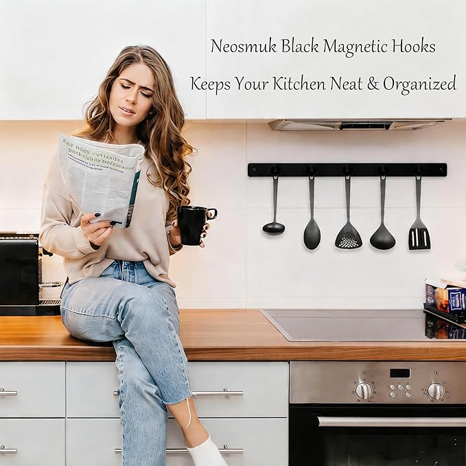 Neosmuk Magnetic Hooks, Heavy Duty 30lb+ Strong Magnet Hook for Cruise Cabins, Cruise Ship Essentials for Hanging, Metal Wall Refrigerator Hangers (Black, 15 Pack)