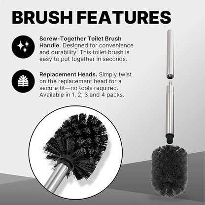 ToiletTree Products Toilet Brush with Lid - Sleek Toilet Bowl Brush and Holder - Toilet Scrubber Brush Set with Heavy-Weight Base - Lidded Toilet Bowl Cleaner Brush and Holder - Chrome