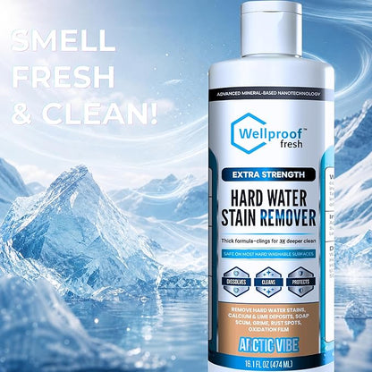 Wellproof Hard Water Stain & Scum Scale Remover – 3X Nanotech Deep Cleaner, No Bleach, No Acid | Limescale, Soap Scum, Calcium & Rust Cleaner for Showers, Glass, Toilets, Tubs, Sinks, Cooktops & More