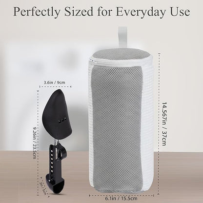 Shoe Washing Machine Bag, 2 Pcs Cylindrical Laundry Shoe Bag for Washer and Dryer with Adjustable Shoe Trees, 360 Deep Cleaning Sneaker Washing Bag with Zipper, Fits All Shoe Types and Sizes, White