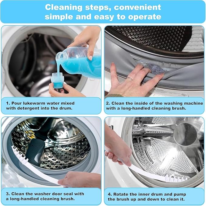 8-Piece Washing Machine Cleaning Brush Set, Dryer Vent Cleaner Kit, Front Load Washer Gasket Cleaner Brush, Crevice Gap Brush for Sink, Grout, Tile & Bathroom, Long Handle Household Cleaning Tools