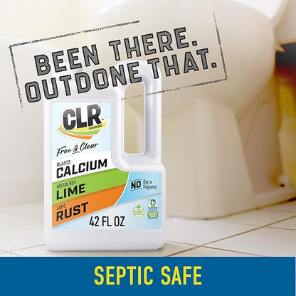 CLR Brands Calcium, Lime & Rust Remover Free & Clear, No Dyes or Fragrances, Gentle Lime and Bathroom Descaler, Removes Hard Water Stains and Rust Deposits, 42 Oz Bottle