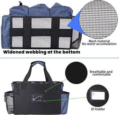Large Wearable Cleaning Caddy Bag with Detachable Divider, Cleaning Organizer with Handles, Cleaning Supply Tote with Adjustable Shoulder Strap&Waist Belt for Cleaners & Housekeeper (Blue)