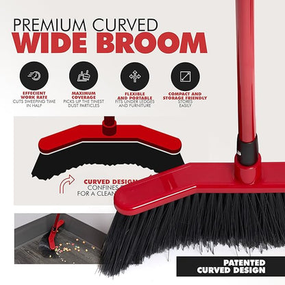 with Dustpan Combo Set – 16" Curved Head, 52" Adjustable Telescopic Handle, Soft PVC Bristles, Indoor Outdoor Broom and Dustpan Set for Kitchen, Pet Hair, Dust & Debris