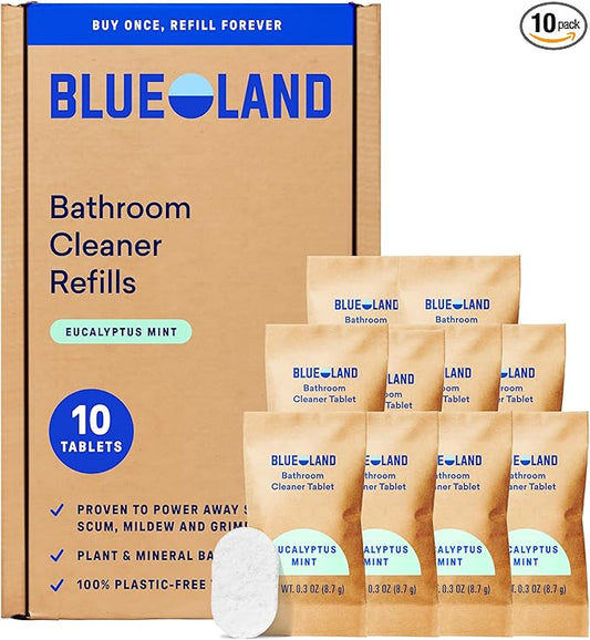 BLUELAND Bathroom Cleaner, 10-Pack Refill, Eucalyptus Mint Scent, Eco-Friendly Cleaning Supplies, 10x 24 Fl oz