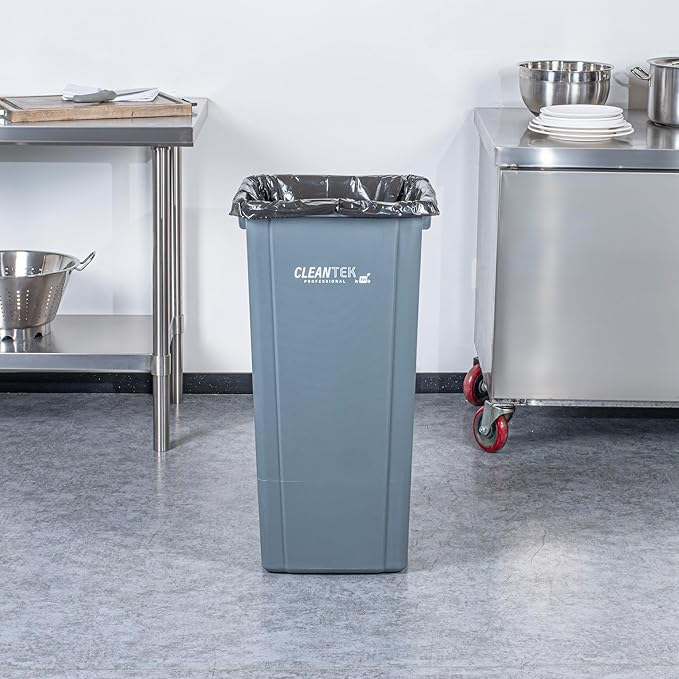 Restaurantware-Clean Tek Professional 23 Gallon Trash Can, 1 Square Waste Basket - Lid Sold Separately, Space Saving, Gray Plastic Garbage Bin, Ideal For Home, Office, Restaurant, And More