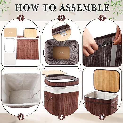 2 Pack 21 Gallon Bamboo Slim Trash Can with Lid Large Foldable Slim Rectangular Garbage Can Bamboo Waste Basket for Bathroom Bedroom Office Home Salon Spa (Brown)
