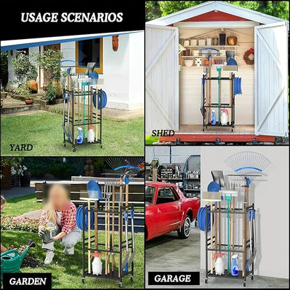 Heavy Duty Garage Tool Storage for Yard,Broom Holder,Freestanding Organizers and UP to 35 Tools