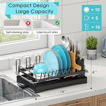 ANTOPY Dish Drying Rack in Sink, Expandable Rustproof Dish Rack for Kitchen Counter, Over the Sink Dish Drainer with Utensil Holder, Cup Rack, Drainboard, Space Saving Dish Dryer Rack for Inside Sink