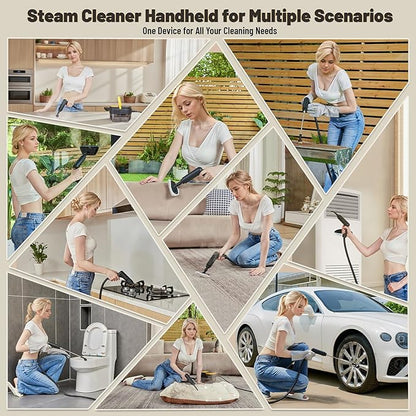 Gautye Steam Cleaner, 3 Level Adjustable Handle, 15s Heat Up, 1.69 Quarts Tank, Portable Steamer for Cleaning with 15 pcs Accessories, Steam Cleaner for Home for Dirt, Grease, Grout, Tile,Floor, Car