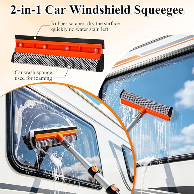 Truck Wash Kit with Long Handle, 12FT Extension Pole with Car Wash Brush, Mop & Window Squeegee, Exterior Cleaning Kit for RV, Large Truck & Car, Includes Wheel Brush, Wash Mitt & Storage Bag