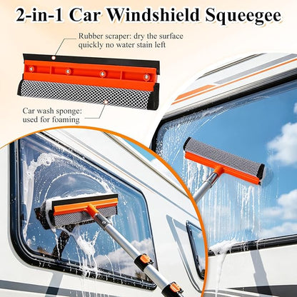 Truck Wash Kit with Long Handle, 12FT Extension Pole with Car Wash Brush, Mop & Window Squeegee, Exterior Cleaning Kit for RV, Large Truck & Car, Includes Wheel Brush, Wash Mitt & Storage Bag