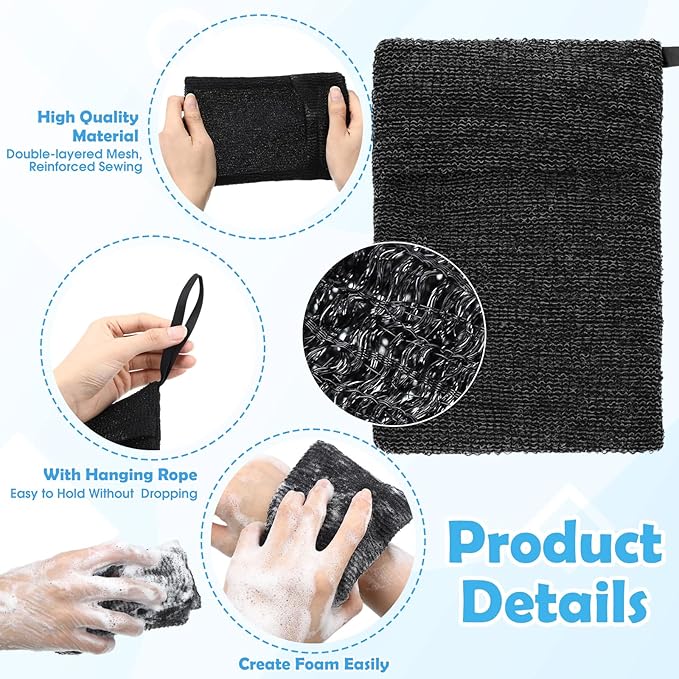 Talltalk 24 Pcs Soap Bar Bag Exfoliating Soap Saver Loofah Pouch for Body Scrubber Shower Sponge Mesh Bar Foam Lather Pouch for Women Men Bath Shower Travel Home (Black)
