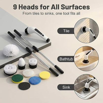 Versatile Ditch The Scrubbing! Long Handle Shower Scrubber Comes with 9 Replaceable Heads & Efficient 2 Speed Cordless Brush for Maximum Effect Long Battery Life!