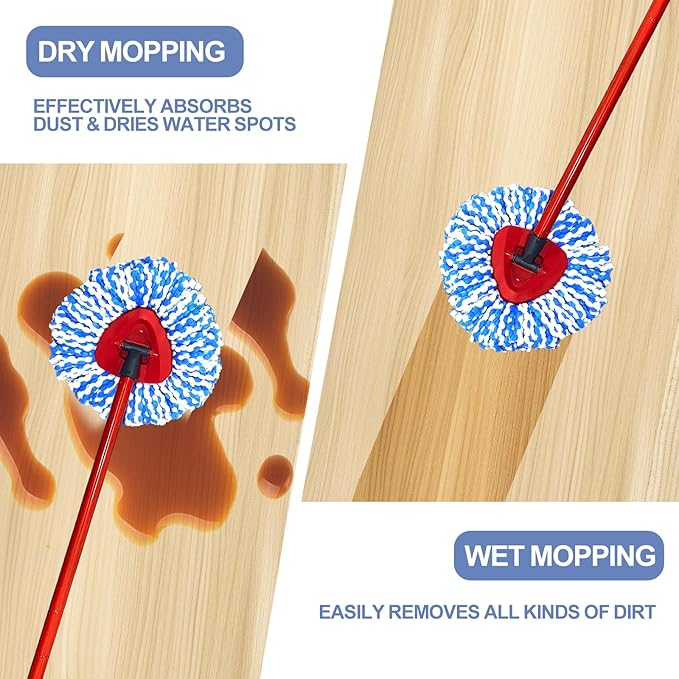Mop Head Replacement Set for O Ceda 2-Tank Spin Mop, 4 Pack Washable Microfiber Refills + 1 Mop Base Cover, Reinforced Lock Design, Durable & Reusable