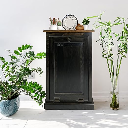 Peaceful Classics Tilt Out Trash Cabinet - Wooden Pull Out Cabinet, Decorative Trash Bin for Kitchen, Bedroom, & Home Patio - Mocha