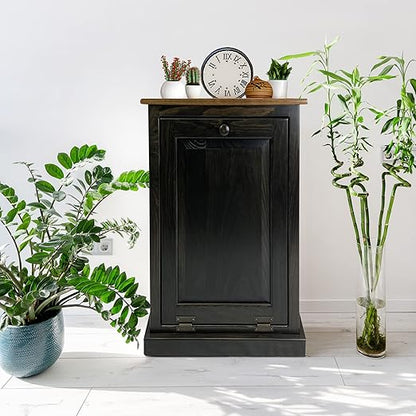 Peaceful Classics Tilt Out Trash Cabinet - Wooden Pull Out Cabinet, Decorative Trash Bin for Kitchen, Bedroom, & Home Patio - Mocha