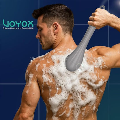 VOYOR Electric Body Brush Back Scrubber Silicone Body Scrubber Two-Way Rotating Brush Head for Deep Cleaning, Exfoliation, 4 Attachments Long Handle IPX6 Rechargeable Shower Brush BC300 (Grey)