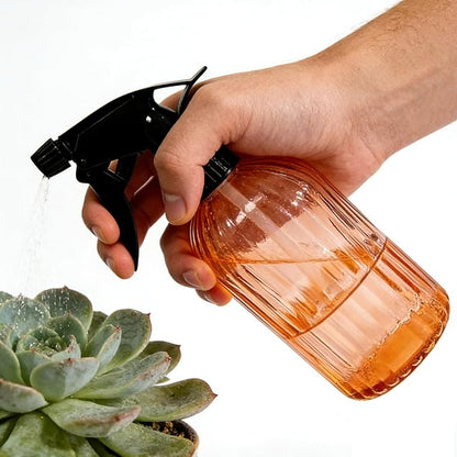 Glass Plant Spray Bottle, 13.5oz Refillable Plant Mister Bottle, Handheld Water Spray Bottle with Adjustable Mist Nozzle for Outdoor Gardening, Indoor Flowers, Cleaning, Hair & Pets Care (Orange)