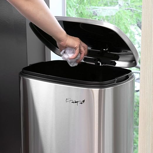 Elama Kitchen, Home and Office Versatile Step Trash/Recycling Bin with Slow Close Mechanism (13 Gallon Silver)