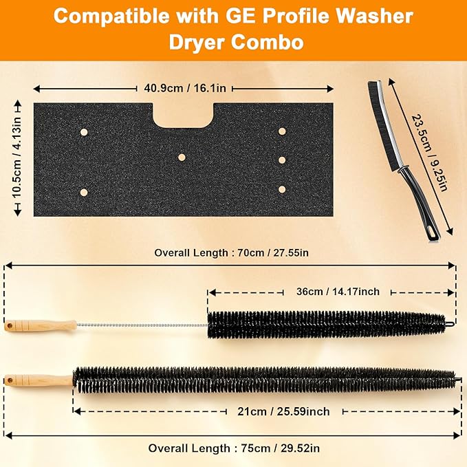 Xixter 7 Pcs WH01X35719 Lint Filter Replacement Kit for GE Profile Washer Dryer PFQ97HSPVDS, GE Washer Dryer Foam Filter with Vent Brushes,Hand Washable and Reusable