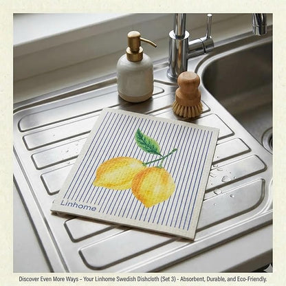 Lemon Collection Swedish Dishcloth, Reusable Paper Towel, Super Absorbent Cellulose Sponge, Kitchen Cleaning Cloth, Washable & Compostable (Lemon Zest Stripe 1 Pack)