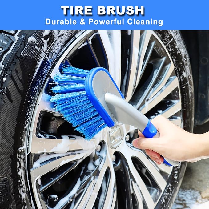 62'' Car Wash Brush with Long Handle, Car Wash Kit with Tire Brush, Tower, Window Squeegee, Chenille Microfiber Car Wash Mop Mitt, Car Cleaning Brush Kit Supplies for Car, Truck, SUV, RV