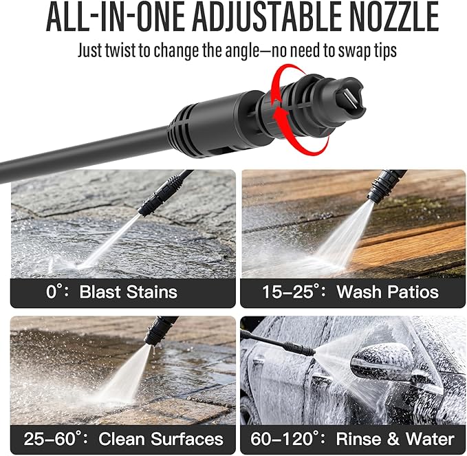 MZK 2026 New Lightweight Pressure Washer, Portable One-Button Start with 4 Adjustable Nozzle & Foam Cannon, Powerful Cleaning Machine for Cars, Patios, Fences & Driveways(Red)
