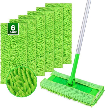UNIMADE Reusable Microfiber Mop Pads Compatible with Swiffer Sweeper - 6 Replacement Pads + 1 Base Pad - Dry & Wet Sweeping Cloths, Washable Mopping Refills Use for Most Floor Types