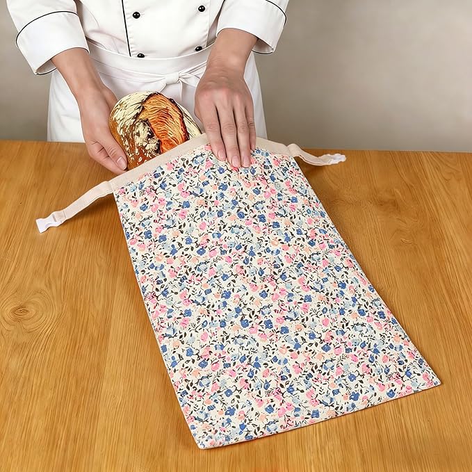 2 Pack XL Reusable Beeswax Bread Bags for Sourdough Baking, Organic Waxed Lined, Cotton Bread Bags for Homemade Bread, Food-Storage Bag to Keep Fresh