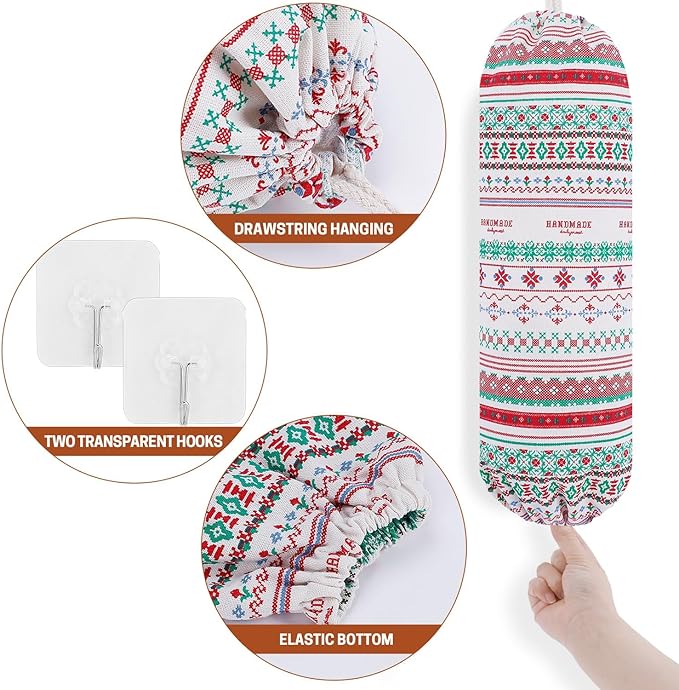 SWISSELITE 2Pcs Plastic Bag Holder, Reusable Plastic Bag Organizer Wall Mount, Large Grocery Bag Storage Dispenser, 22x9 IN