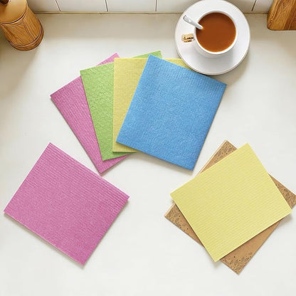 Homaxy Swedish Dishcloths for Kitchen, 6 Pack Reusable Paper Towels with Clips, Absorbent Cellulose Sponge Dish Cloths for Washing Dishes, Non-Scratch & Odor-Free Dish Rags, Multicolor Assorted