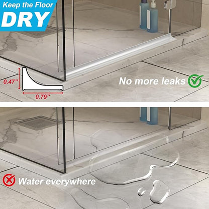 67Inch Shower Threshold Water Dam, Self-Adhesive Silicone Shower Barrier Water Stopper Shower Door Bottom Seal Strip Shower Splash Guard for Bathroom Kitchen Bathtub