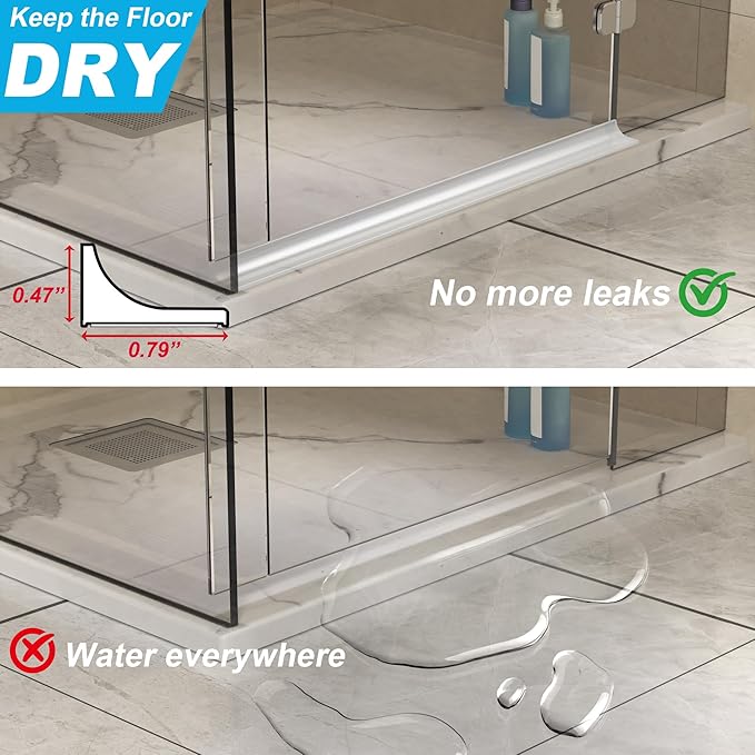 39Inch Shower Threshold Water Dam, Self-Adhesive Silicone Shower Barrier Water Stopper Shower Door Bottom Seal Strip Shower Splash Guard for Bathroom Kitchen Bathtub