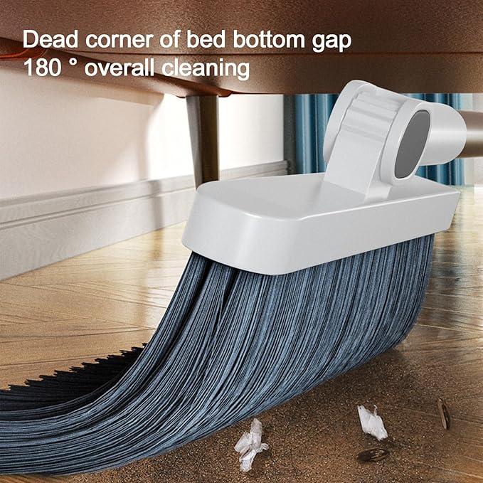 2-in-1 Broom with Dustpan Combo Set,Long Handle Broom Dustpan Combo with Dustpan Teeth to Automatically Clean Hair for Home, Indoor or Outdoor Cleaning Hall Floor (White)